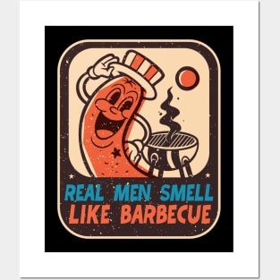 Retro BBQ Grilling Real Men Smell Like Barbecue Posters and Art